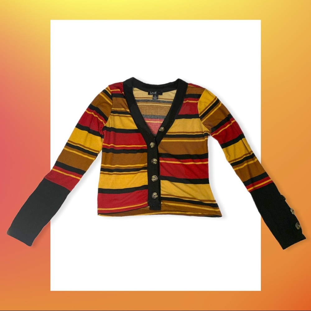 🍁RED & YELLOW🍁Love Ribbed Long-sleeve Cardigan
